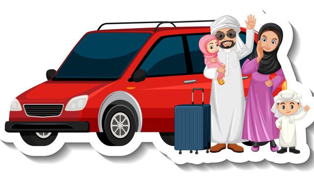 Ilustrasi mudik Lebaran, keluarga muslim, liburan keluarga