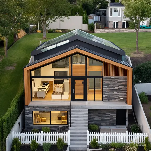 Rumah Split-Level dengan Atap Miring ke Belakang
