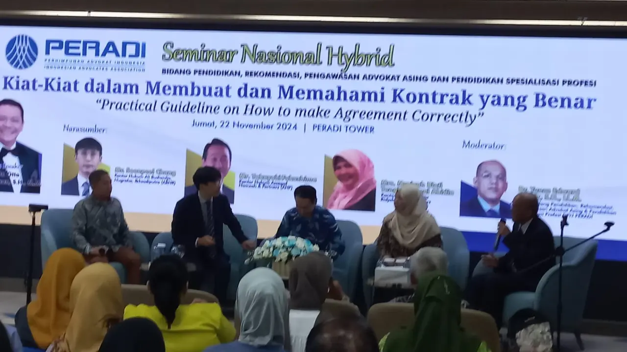 Seminar nasional bertajuk 'Kiat dalam Membuat dan Memahami Kontrak yang Benar' di Peradi Tower, Jakarta, Jumat (22/11/2024) (Istimewa)
