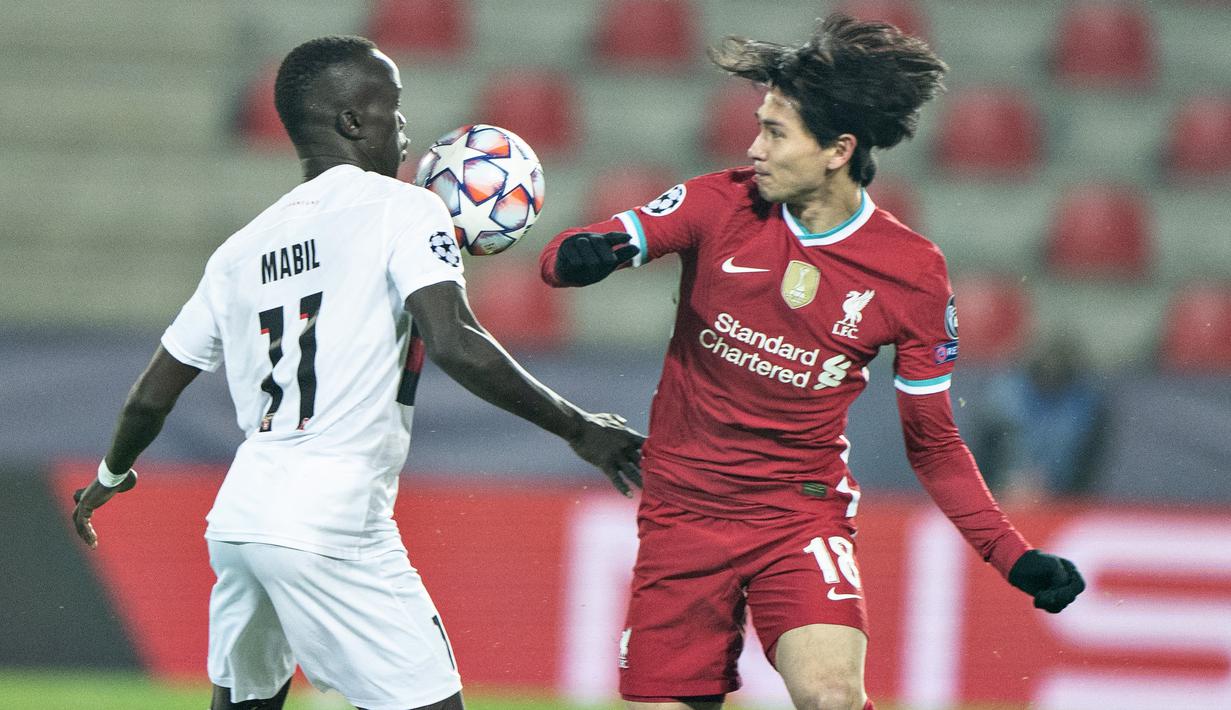 3-6. Takumi Minamino. Gelandang asal Jepang ini telah mencetak 11 gol dalam penampilannya bersama Salzburg pada musim 2014/2015 hingga 2019/2020 dan Liverpool 2019/2020 dan 2020/2021. Pada musim dingin 2020/21 ini ia dipinjamkan oleh Liverpool ke Southampton. (AFP/Henning Bagger/Ritzau Scanpix)