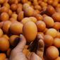 Aktivitas jual beli telur di pasar Kebayoran Lama, Jakarta, Kamis (5/7/2020). Sebenarnya telur ayam infertil atau telur HE layak konsumsi, namun lebih cepat membusuk karena berasal dari ayam betina yang sudah dibuahi pejantan sehingga seharusnya tak diizinkan dijual bebas (Liputan6.com/Johan Tallo)