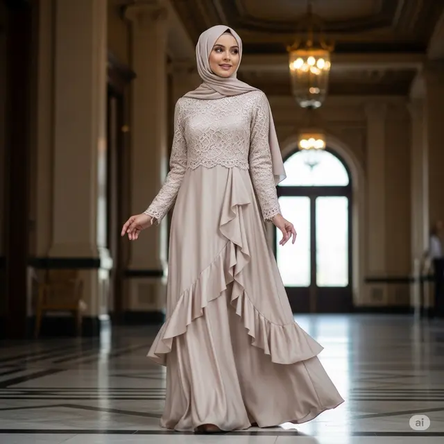 Gamis Brokat Kombinasi Satin Model Maxi
