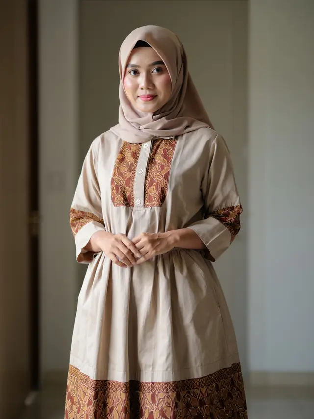 Gamis Katun Kombinasi Batik Formal Santai