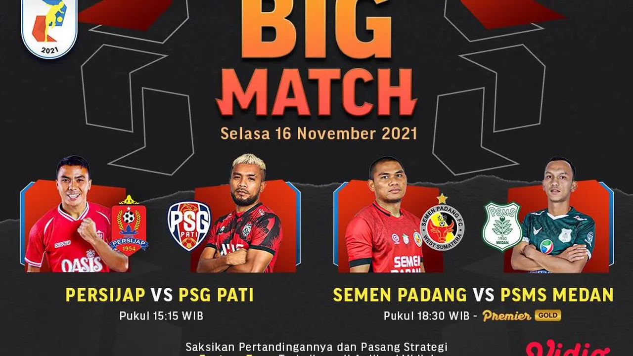 Jadwal lengkap big match Liga 2 Selasa, 16/11/2021