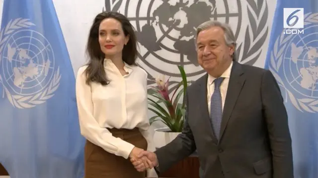 Duta PBB untuk Kemanusiaan, Angelina Jolie bertemu Sekjen PBB untuk mempromosikan film garapan terbarunya.