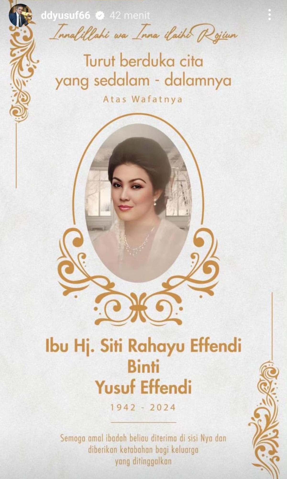 Penyebab Rahayu Effendi Meninggal yang Dibeberkan Dede Yusuf
