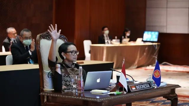 Pertemuan ASEAN Coordinating Council secara virtual oleh para Menlu ASEAN pada Kamis 9 April 2020.
