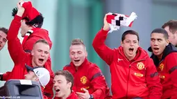 Ekspresi kegembiraan para pemain Manchester United.