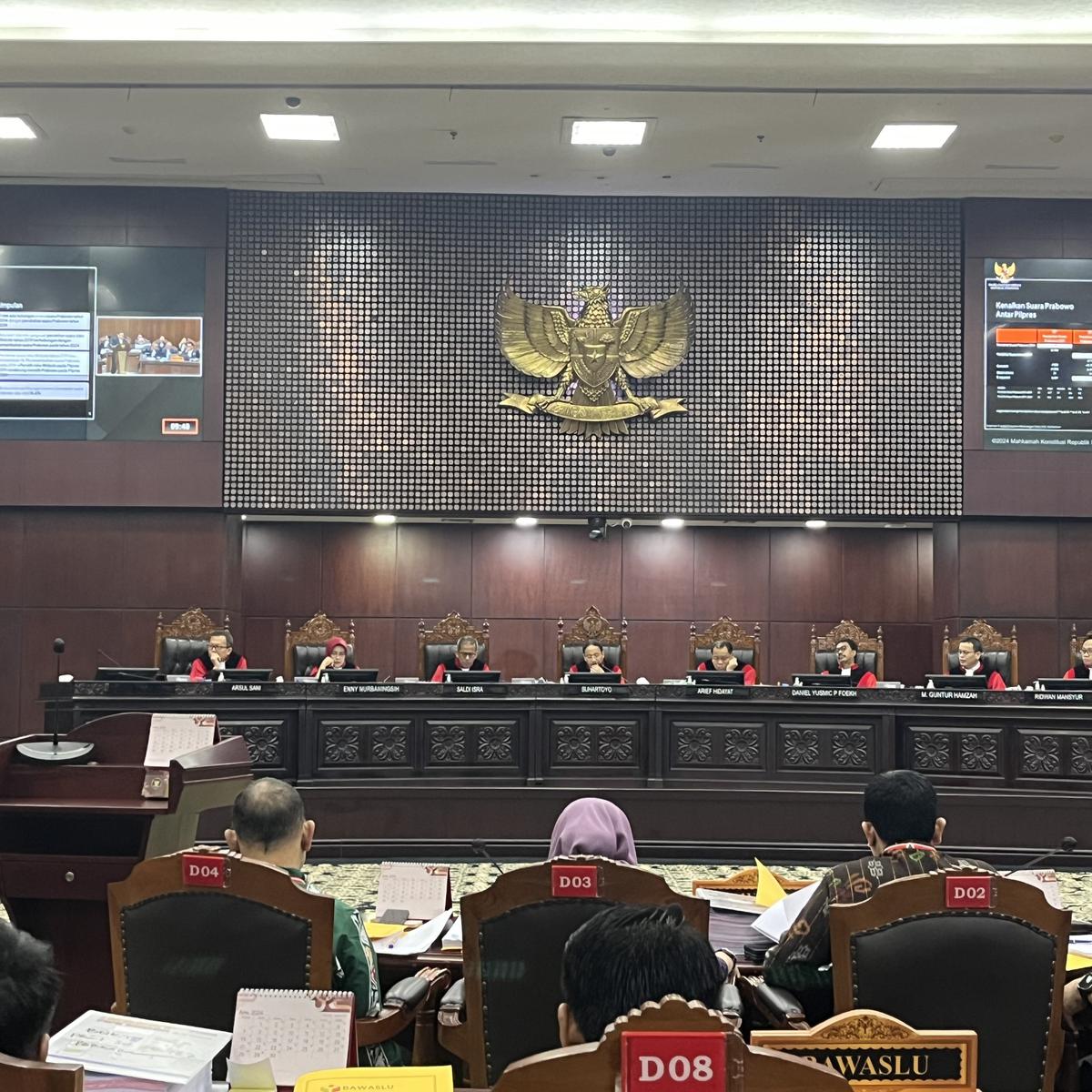 Sidang PHPU di Gedung Mahkamah Konstitusi (MK), Jakarta Pusat, Senin (1/4/2024).