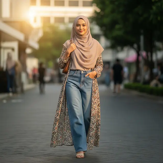 Padu Padan Busana Muslim dengan Baggy Jeans