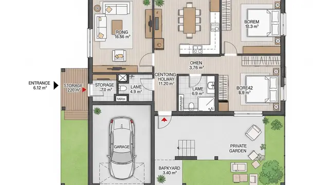 Contoh Rumah Kecil 7x12 dengan Garasi dan Taman Belakang