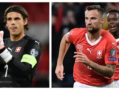 Timnas Swiss akan melakoni laga perdana mereka di Grup A Euro 2020 (Euro 2021), Sabtu (12/6/2021) malam WIB. Berikut 5 pemain kunci yang dapat merepotkan Wales, di antaranya striker Haris Seferovic dan tentunya kiper senior Yann Sommer. (Foto: Kolase AFP)