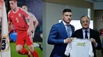 Pemain baru Real Madrid Luka Jovic bersama presiden Real Madrid Florentino Perez berpose dengan jersey klub di Santiago Bernabeu, Madrid, Spanyol (12/6/2019). Nilai transfer pemain asal Serbia tersebut mencapai 60 juta euro atau sekitar Rp 969 miliar. (AP Photo/Manu Fernandez)
