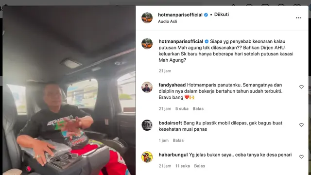 Unggahan Hotman Paris. (Foto: Instagram @hotmanparisofficial)