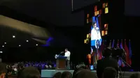 Presiden Filipina Rodrigo Duterte saat menyampaikan pidato perayaan 50 tahun ASEAN (Liputan6.com/Citra Dewi)