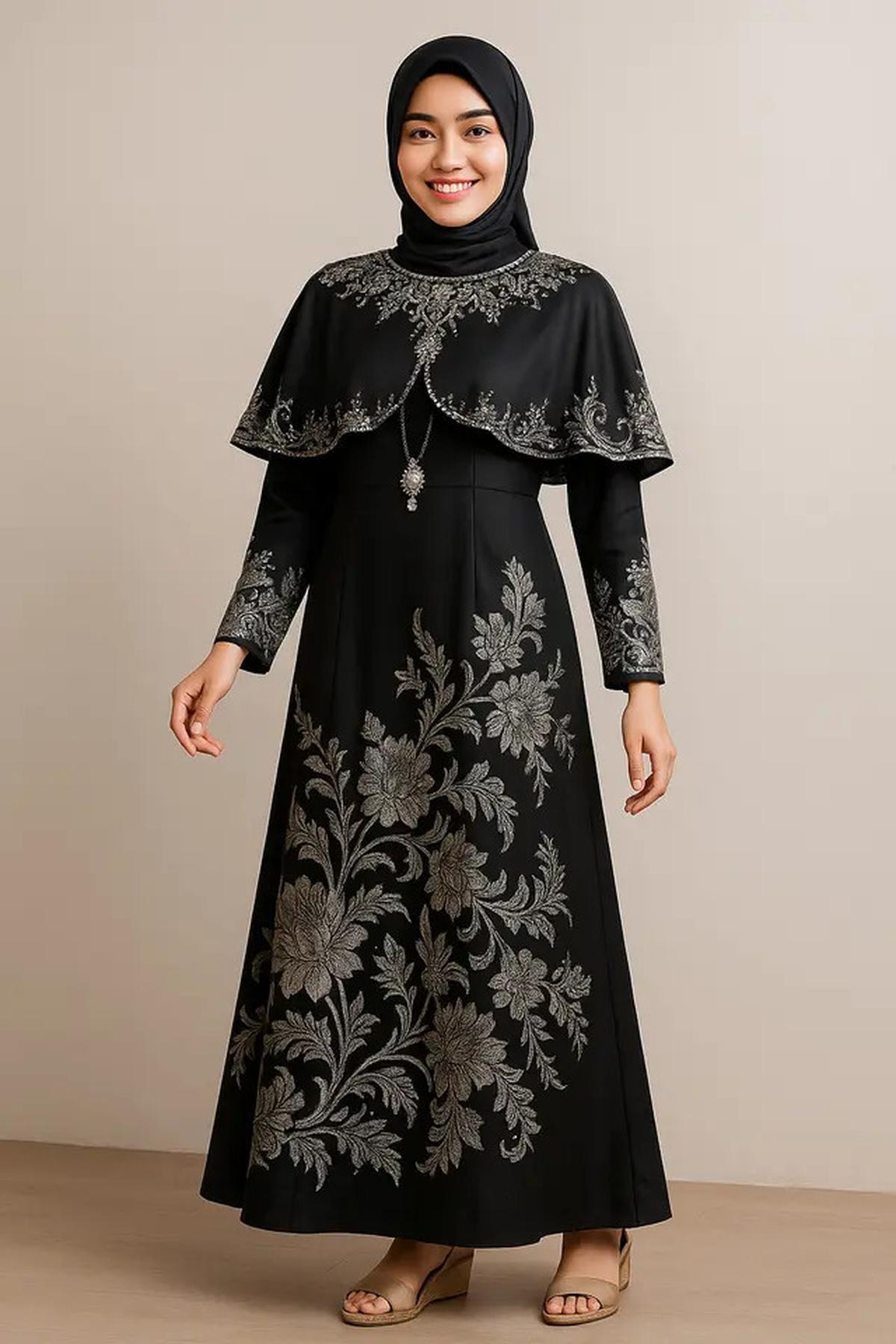 10 Model Gamis Batik Kombinasi Hitam Polos dan Silver, Jadi Outfit Kece Selama 2025