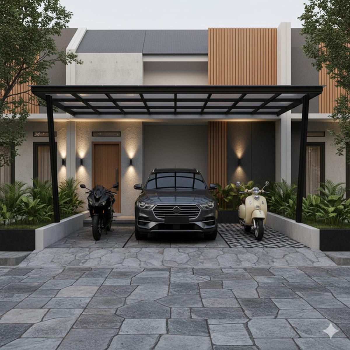 8 Inspirasi Carport Minimalis untuk 1 Mobil 2 Motor di Lahan Sempit 2025