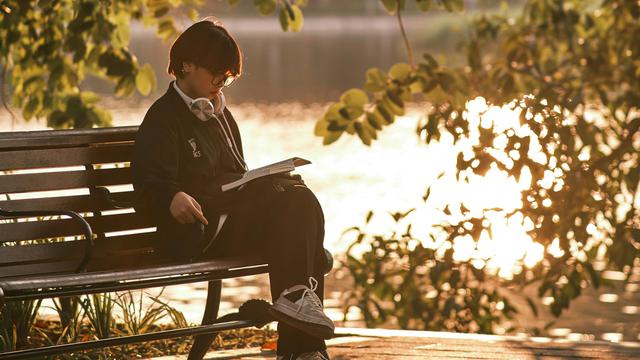 Ilustrasi baca buku di sore hari