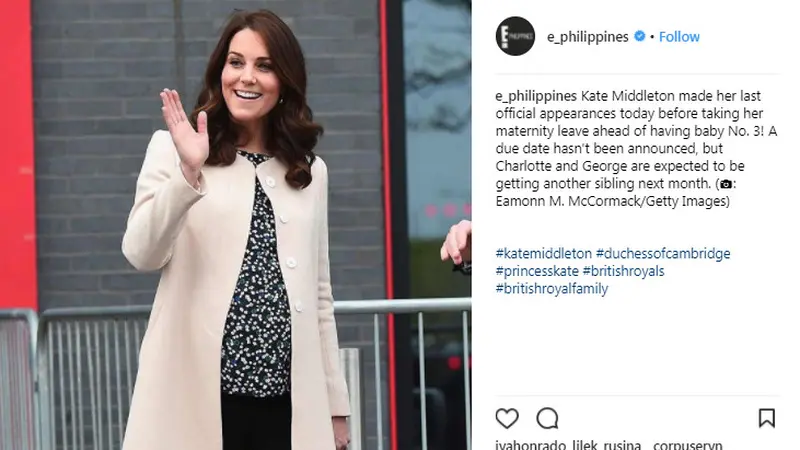 Kate Middleton Tampil Santai Sebelum Cuti Melahirkan