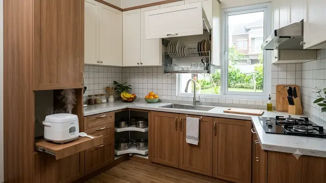 Kitchen Set Bentuk L dengan Kabinet Sudut Multifungsi