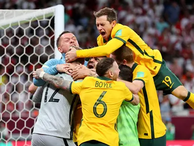 Australia memiliki julukan Socceroos. Istilah itu berawal dari Seorang jurnalis yang berbasis di Sydney, Tony Horstead yang ingin menampilkan hewan ikonik Australia, kanguru. Istilah Socceroos merupakan gabungan dua kata yakni sepak bola dan kanguru. (AFP/Karim Jaafar)