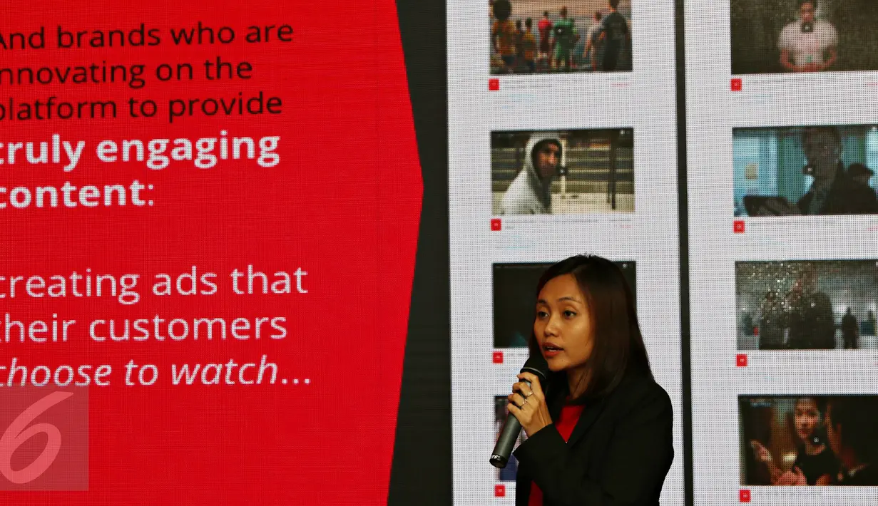 Perwakilan Google Indonesia Veronica Utami menjadi narasumber di acara diselenggarakan YouTube, Jakarta, Selasa (20/10/15). Menurut Google Indonesia jumlah video yang diunggah pengguna YouTube Indonesia meningkat hingga 600% (Liputan6.com/Immanuel Anton)