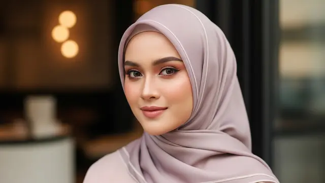 Styling hijab Lebaran yang cocok untuk wajah bulat agar terlihat tirus di foto/Gemini AI