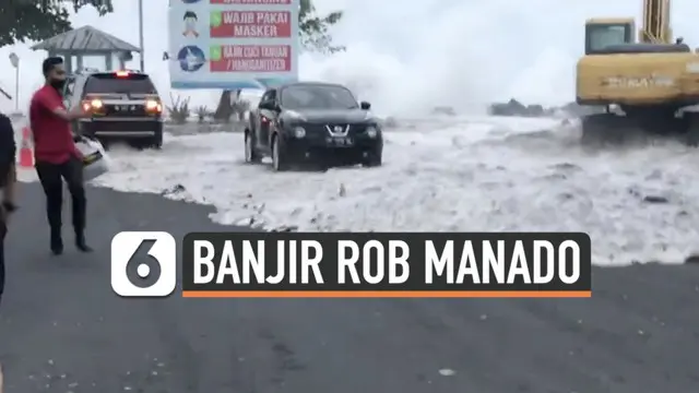 Minggu (17/1) sore banjir rob terjang kawasan pesisir kota Manado. Terjangan air laut masuk hingga ke salah satu pusat perbelanjaan.