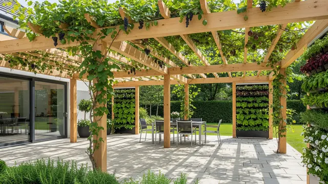 Desain Kanopi Teras dengan Vertical Garden untuk Usaha/Gemini AI