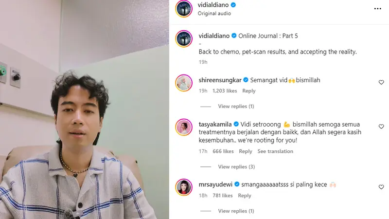 Vidi Aldiano Ungkap Hasil PET Scan Saat Spa Day, Ada Sel Kanker yang Hilang dan Muncul di Titik Baru (Foto: Instagram/ vidialdiano)