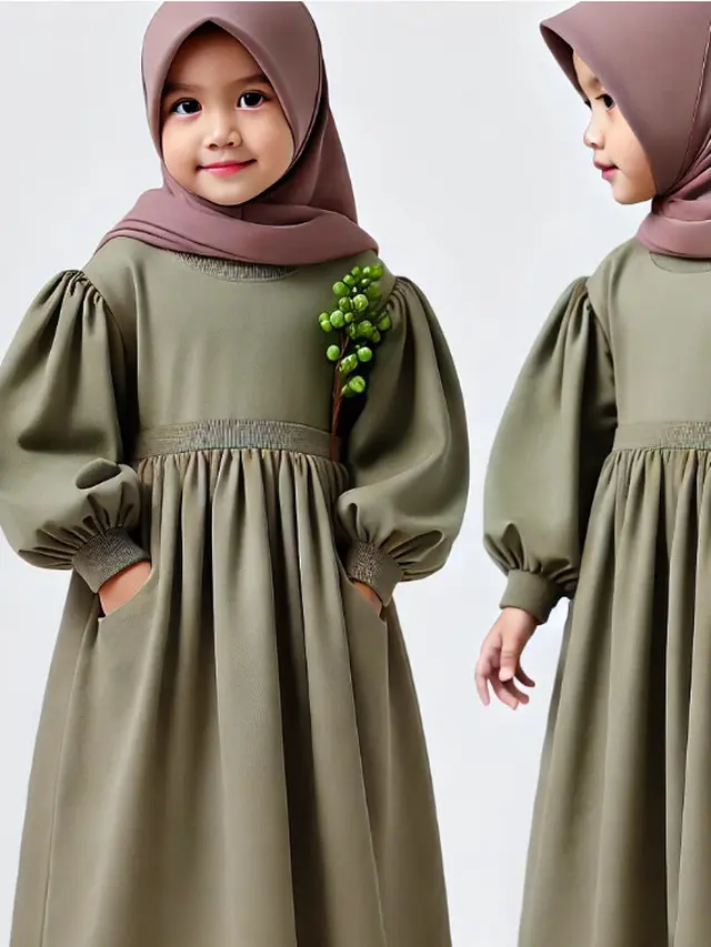 Gamis anak polos dengan lengan balon (Foto: Rizka Nur Laily via ChatGPT)