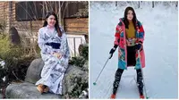 Via Vallen main ski di salju dan cantik pakai kimono saat berada di Jepang. (Sumber: Instagram/@viavallen)