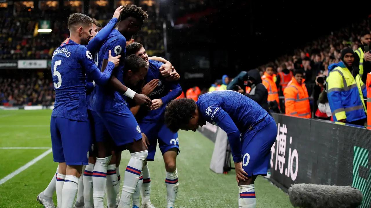 Selebrasi pemain Chelsea saat menghajar Watford