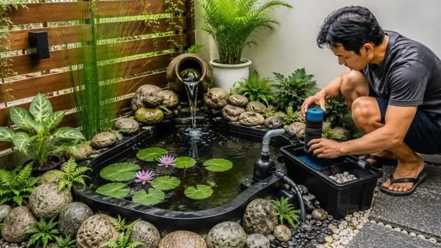 Cara Membuat Kolam Mini di Sudut Halaman Tanpa Menggali Tanah (AI Generated)