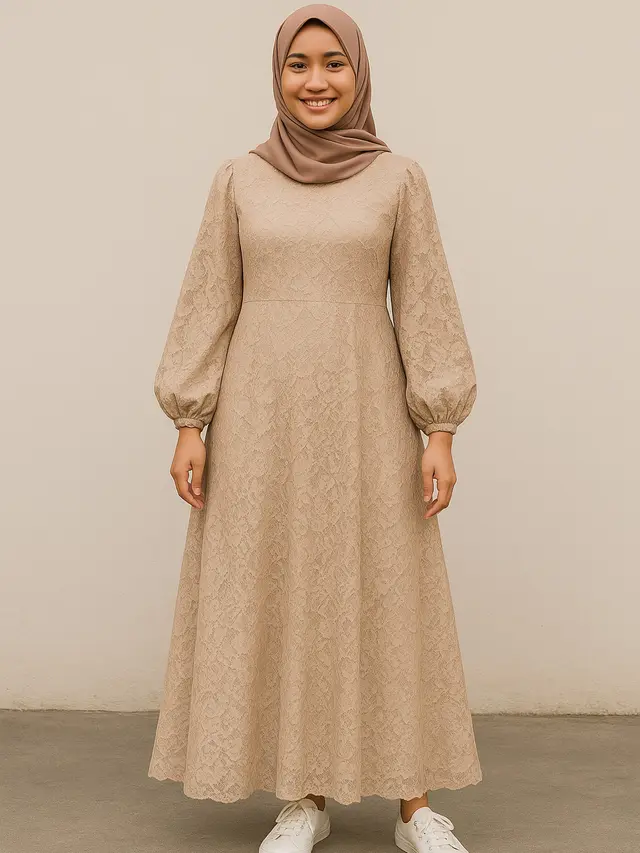 Inspirasi Model Gamis Syari A-Line Kombinasi Brokat/via ChatGPT