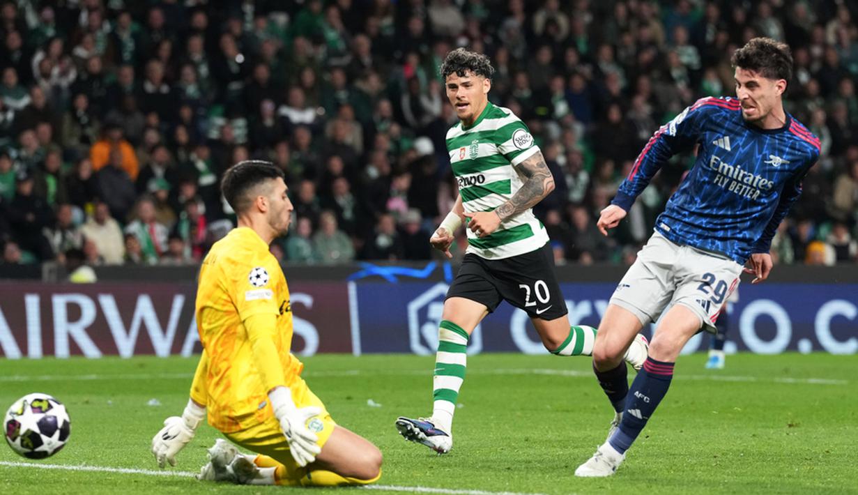 Gol penentu kemenangan The Gunners dicetak oleh Kai Havertz pada masa injury time. (AP Photo/Armando Franca)