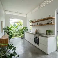 Desain dapur sederhana yang memanfaatkan sirkulasi udara alami (AI generated)