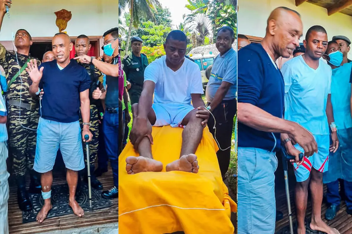 Menteri Madagaskar Serge Gelle adalah satu dari dua orang yang selamat yang berenang sekitar 12 jam ke pantai Selasa setelah helikopter mereka jatuh. (Twitter @SE_Rajoelina/Presiden Madagaskar)