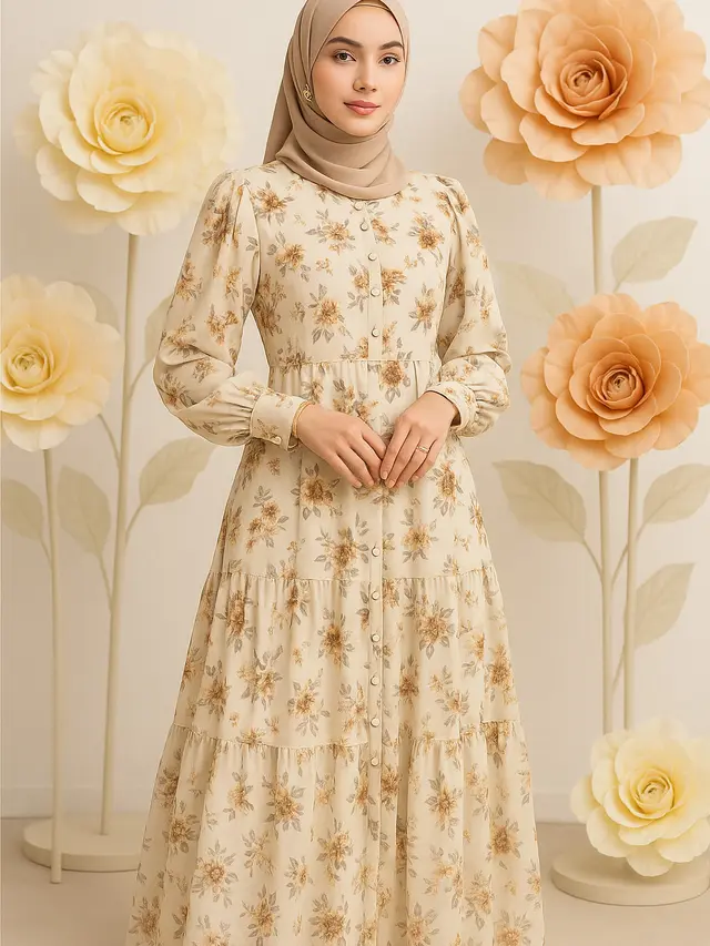 Model Gamis Ceruti Motif Bunga Terbaru