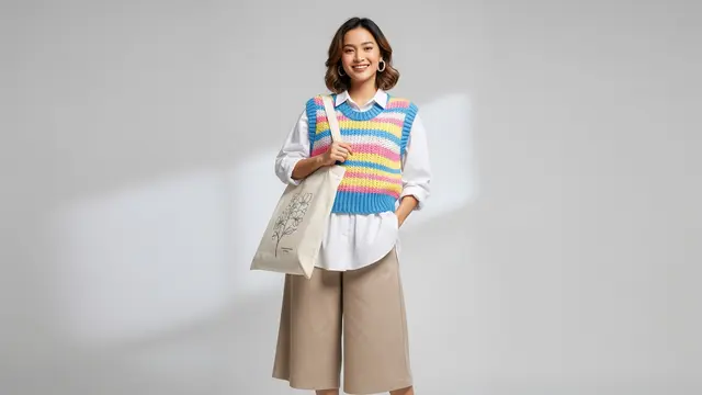 Vest Rajut dan Kemeja Putih 