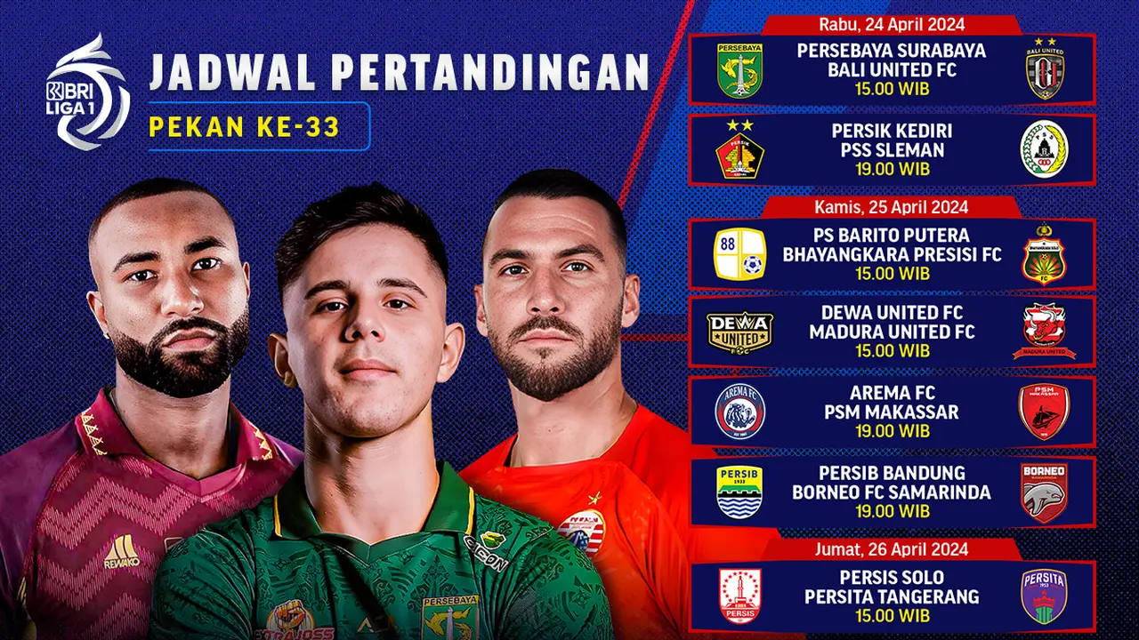 Jadwal BRI Liga 1 2023/2024 Pekan Ke-33