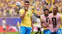 Casemiro dari Timnas Brasil melakukan selebrasi setelah mencetak gol pertama timnya pada pertandingan babak 32 besar Piala Dunia antara Brasil dan Jepang di Houston, Selasa, 30 Juni 2026. (AP Photo/Ashley Landis)