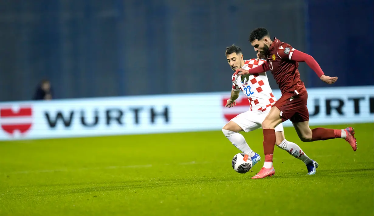 Kroasia memastikan lolos ke putaran final usai menang tipis 1-0 atas Armenia pada laga terakhir Grup D Kualifikasi Euro 2024. (AP Photo/Darko Bandic)