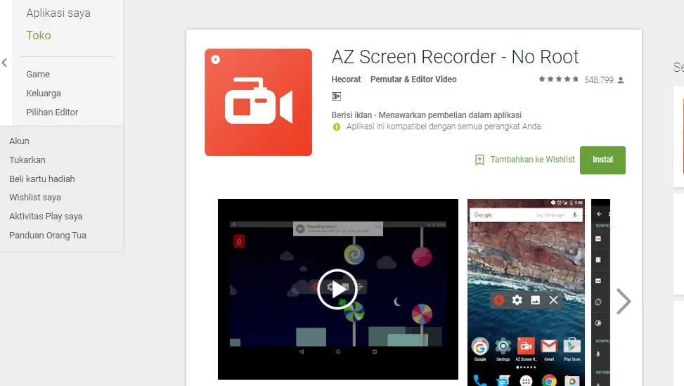 Aplikasi untuk screenshot video (Sumber: Google Play Store)