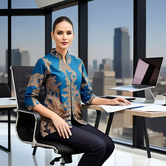 5. Blouse Batik Kombinasi Kain Polos