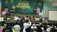 Ketua Umum PKB Muhaimin Iskandar atau Cak Imin saat berpidato membuka musabaqoh kitab kuning. (LIputan6.com/Taufiqurrohman)