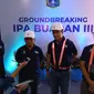 Direktur Utama PAM Jaya Arief Nasrudin saat acara  groundbreaking Instalasi Pengolahan Air (IPA) Buaran III di IPA Buaran III, Jakarta, Rabu (12/4/2023). (Liputan6.com/Fachri)