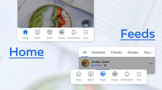 Facebook kini hadirkan tab Feeds yang terpisah dari Home. (Dok: Facebook).