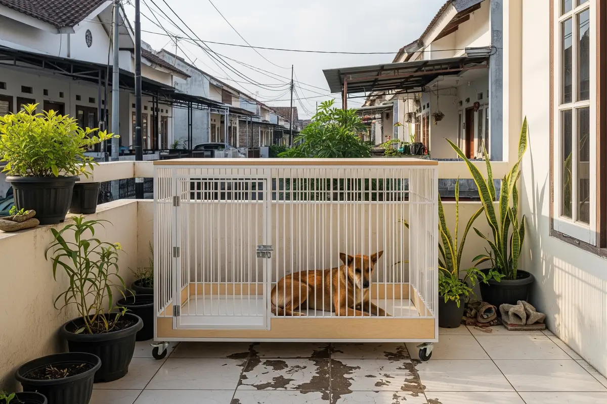 Kandang Anjing Minimalis di Teras Rumah
