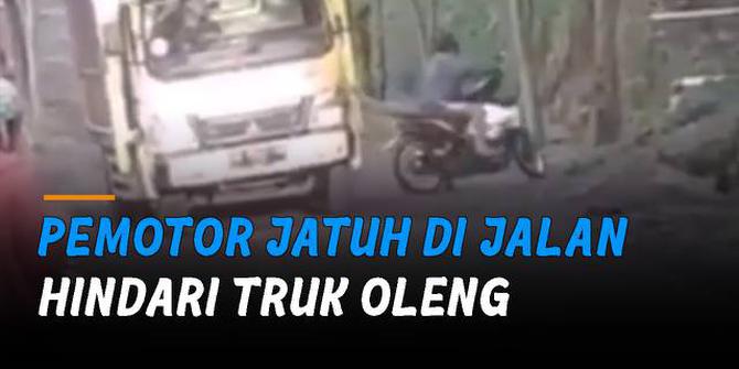VIDEO: Pemotor Jatuh di Jalan Hindari Truk Oleng